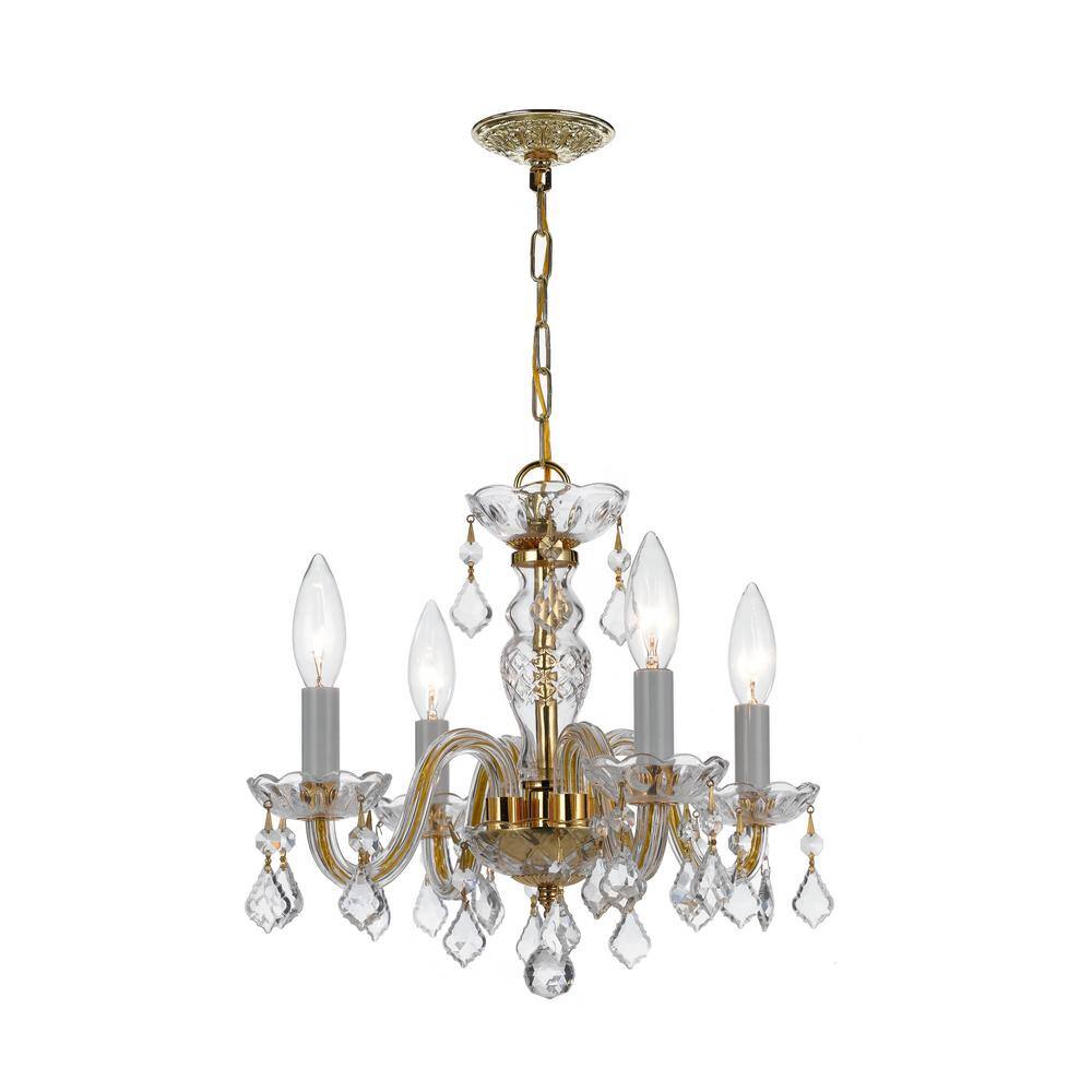 Polished Brass Mini Chandelier with Clear Italian Crystals