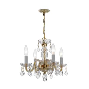 Traditional Crystal 4-Light Polished Brass Chandelier