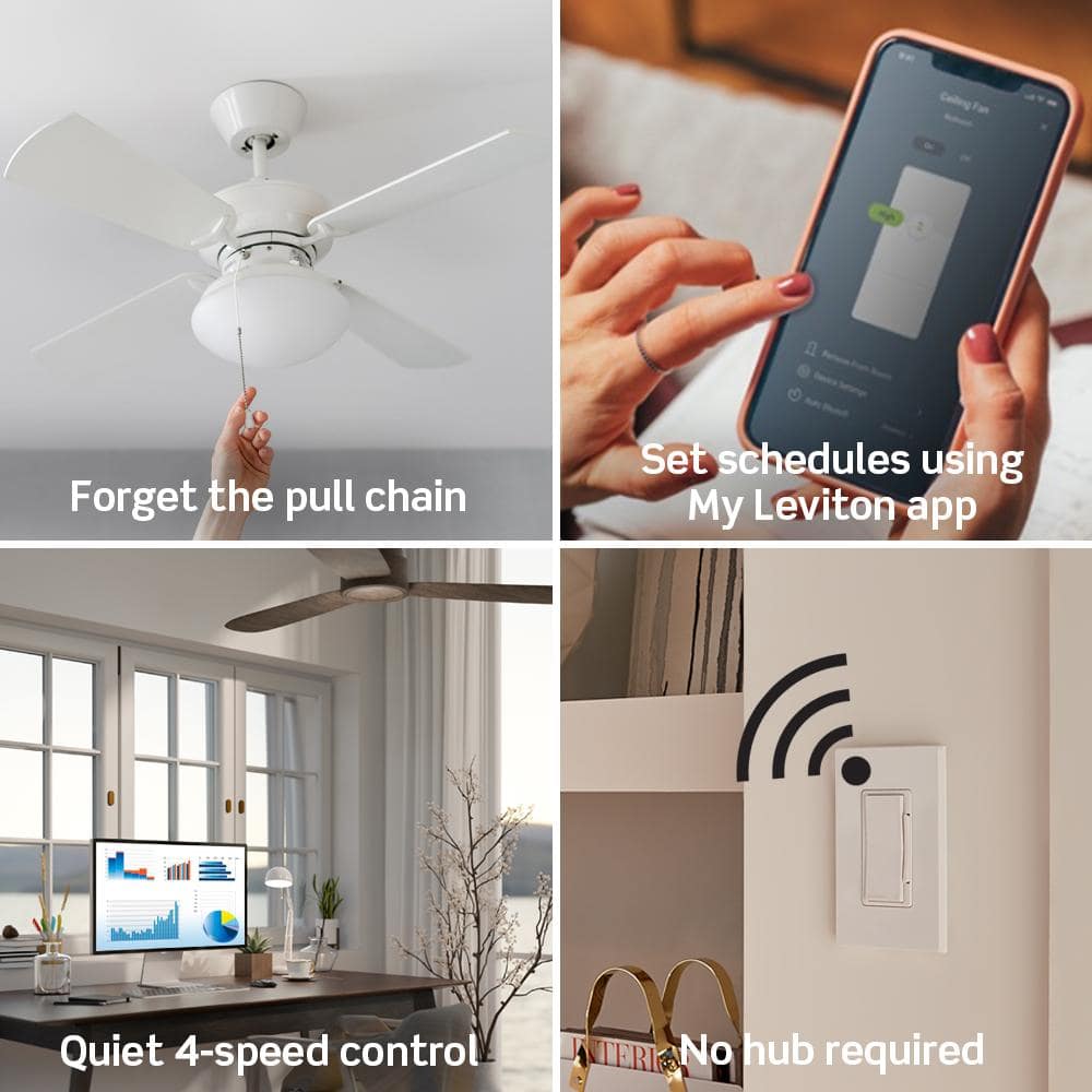 Leviton Decora Smart White Wi-Fi Fan Speed Controller with Timer