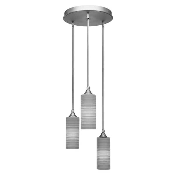 Unbranded Villa 60-Watt 18.5 in. 3 Light Brushed Nickel Stem Pendant Light with 4 in. Gray Matrix Glass Shade No bulbs included