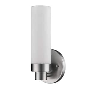 Valmont 1-Light Satin Nickel Sconce with Etched Glass