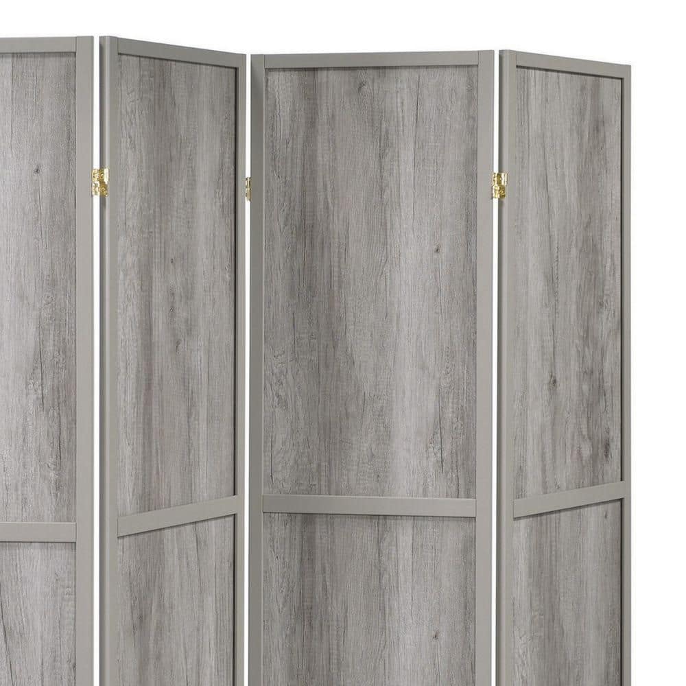 70 Inch Gray Wood 4 Panel Folding Screen Room Divider