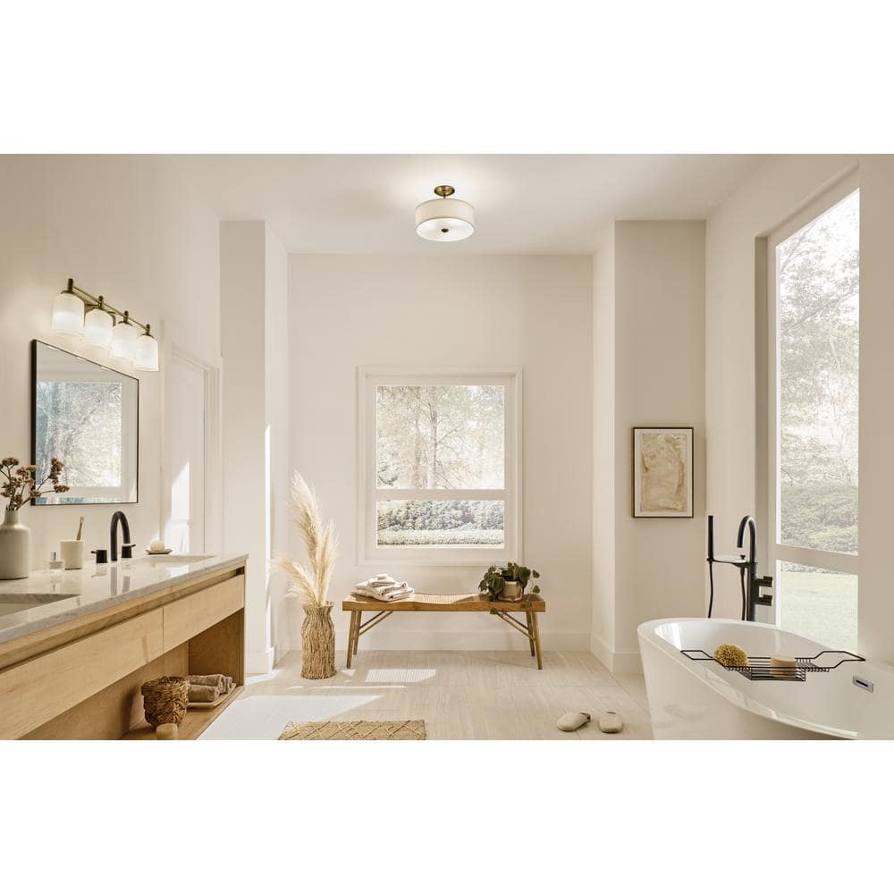 Natural Brass 14" 3-Light Semi-Flush Drum Ceiling Fixture