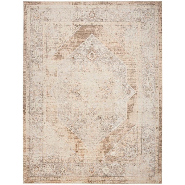 Nourison Astra Machine Washable Beige 7 ft. x 9 ft. Center medallion Traditional Area Rug