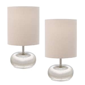 12 in. Mercury Glass Table Lamp with Beige Linen Shades (2-Pack)