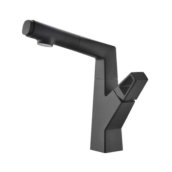Unbranded Single Handle Single-Hole Pull-Out Spout Bathroom Faucet with Adjustable Height in Matte Black