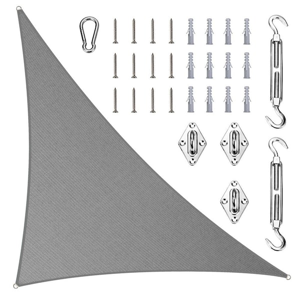 16 ft. x 16 ft. x 22 ft. Right Triangle Sun Shade Sail with Hardware Kit-Gray
