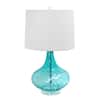 24 in. Light Blue Glass Table Lamp with Fabric Shade