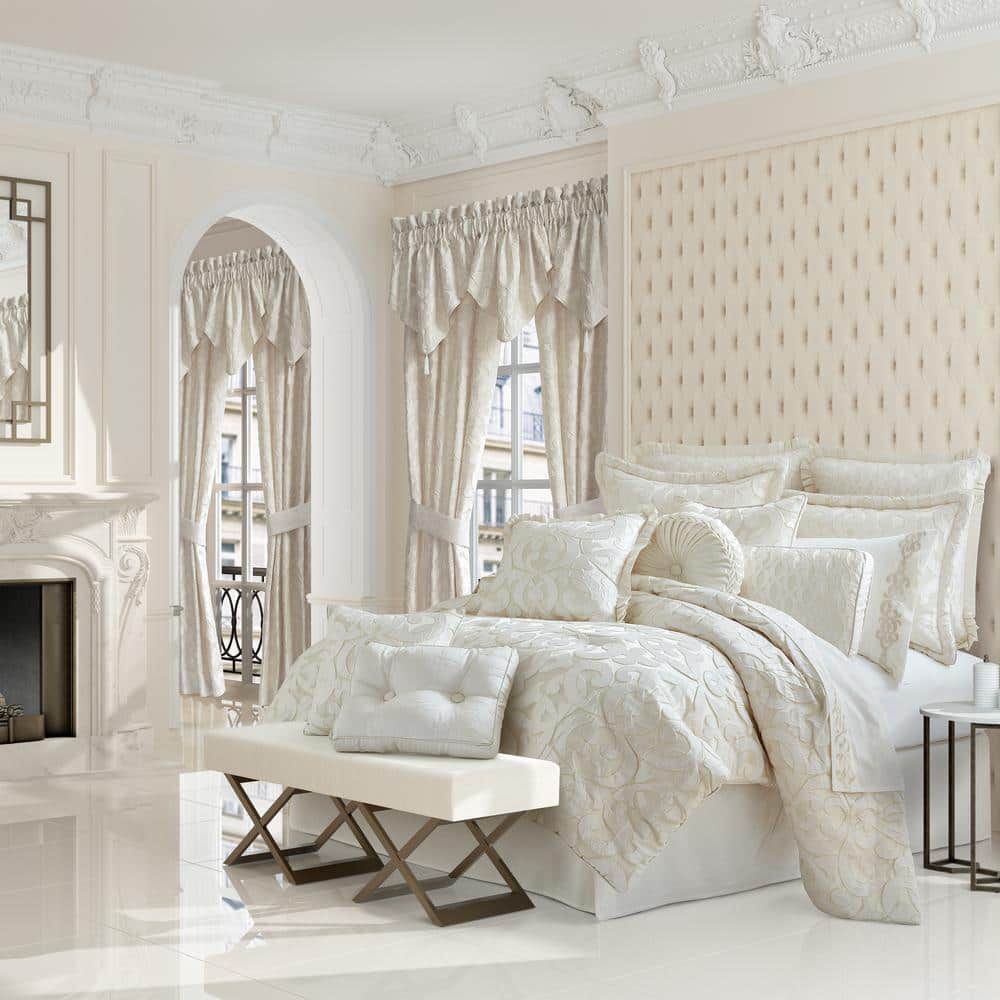 Ivory Damask and Geometric 20" Square Throw Pillow
