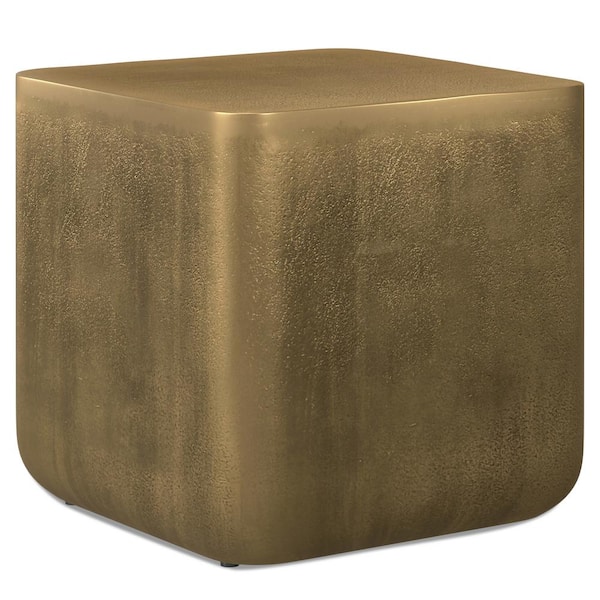 Simpli Home Bassett Contemporary 17 in. Wide Square Metal Cast Aluminum Side Table in Antique Brass, Fully Assembled