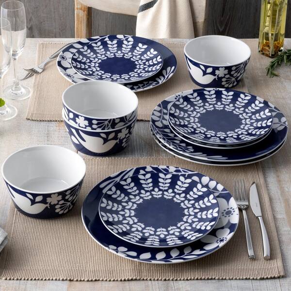 Noritake Bluefjord 12-Piece (Blue) Porcelain Dinnerware Set