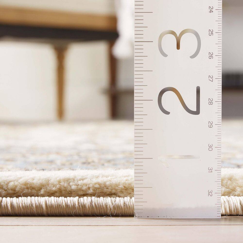 Ivory and Beige Medallion Synthetic Rectangular Rug