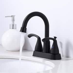 4 in. Centerset Double-Handle High Arc Bathroom Faucet with Lift Rod Drain Included in Matte Black