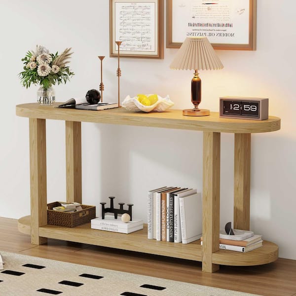 63 in. Natural Rectangle Wood Console Table Entryway Table