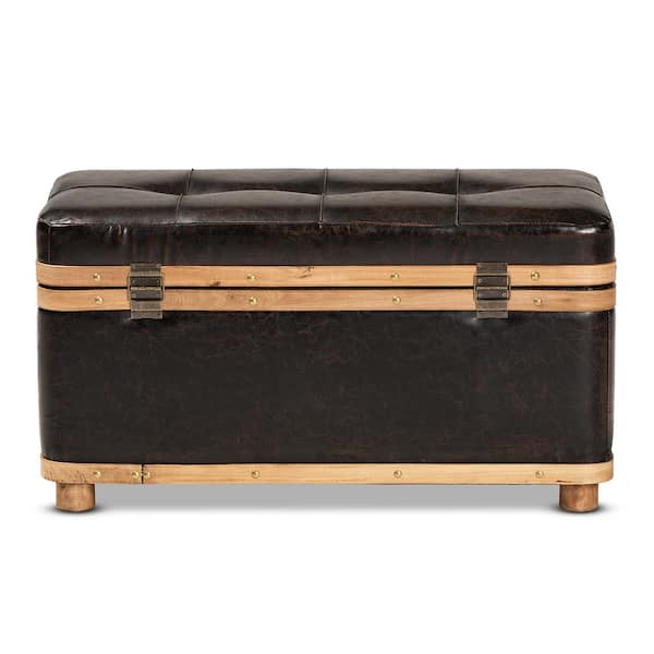 Baxton Studio Gendry Dark Brown and Oak Brown Large Storage Ottoman