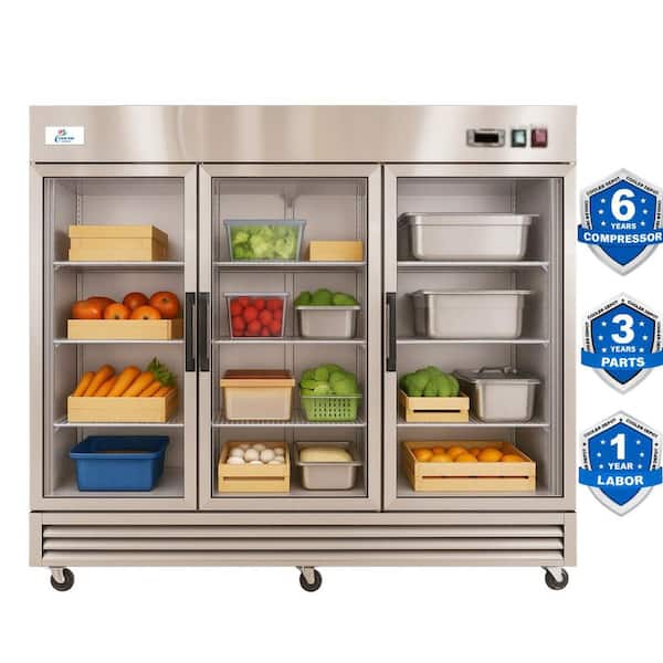 81 in. W 72 cu. ft. Three Glass Door Commercial Merchandiser Refrigerator in Stainless Steel
