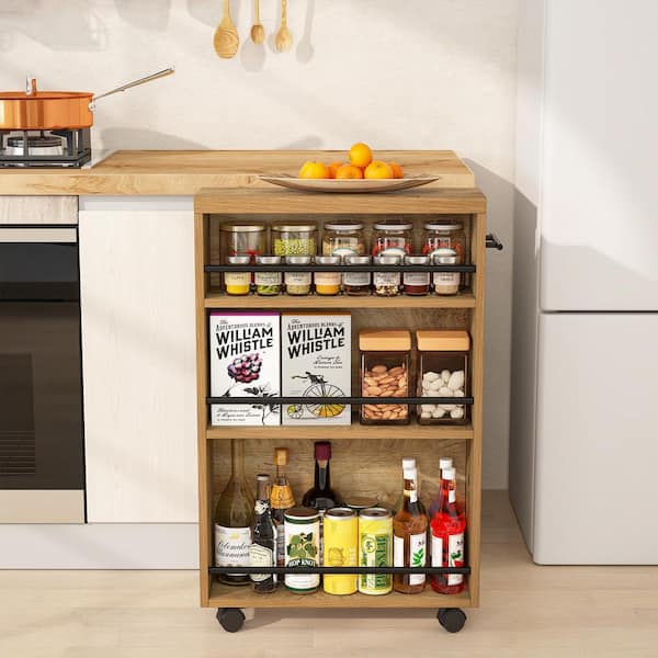 Clarine Rustic Brown Storage Cart with Rolling Wheels and Handle for Kitchen, Dinning Room