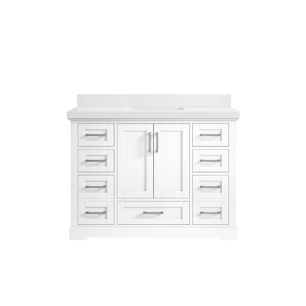 "Boston 48 in. W x 22 in. D x 36 in. H Bath Vanity in White with 2"" White Quartz Top" price history on PriceWatchPro