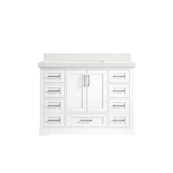 Willow Collections Boston 48 in. W x 22 in. D x 36 in. H Bath Vanity in White with 2" White Quartz Top