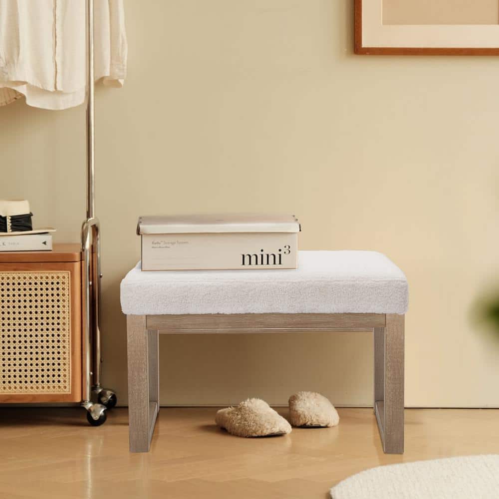 27 in. Wide Rectangle Ottoman Bench White Footstool, Velvet Look for Living