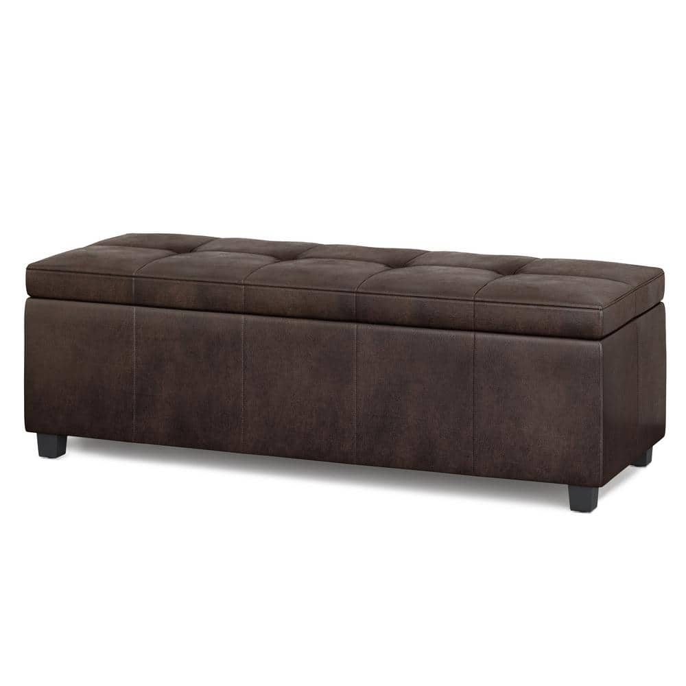 Distressed Brown Faux Leather Tufted Storage Footstool