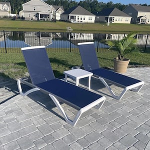 3-Pieces Patio Chair Set Plastic Outdoor Chaise Lounge Chairs for Outside Beach in-Pool Lawn Poolside, Navy Blue