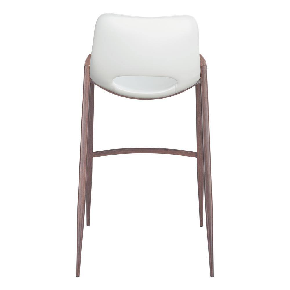 Modern White and Walnut Steel Bar Stool Set of 2