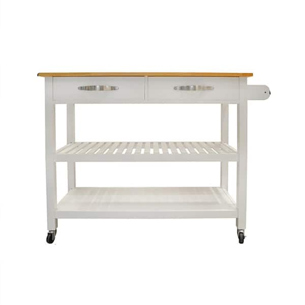 3-piece White Rubber Wood 45 in. Kitchen Island Set with 2