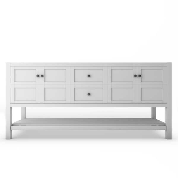 castellousa Alicia 71.25 in. W x 21.75 in. D x 32.75 in. H Bath Vanity Cabinet without Top in Matte White with Black Knobs