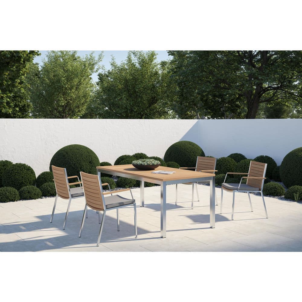 5-Piece Black and Teak Rectangular Dining Set