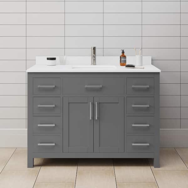 Wyndham Collection Beckett 48 in. W x 22 in. D x 35 in. H Single Sink Bathroom Vanity in Dark Gray with White Cultured Marble Top