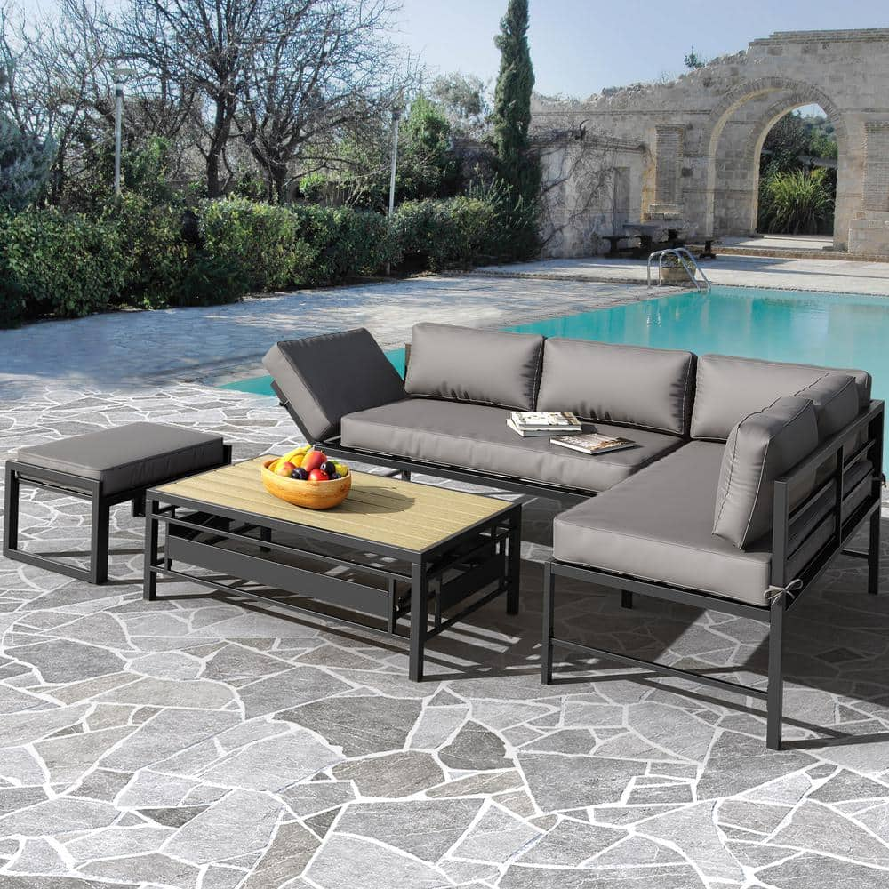 DEXTRUS 4-Piece Metal Frame Patio Conversation Set With Adjustable ...