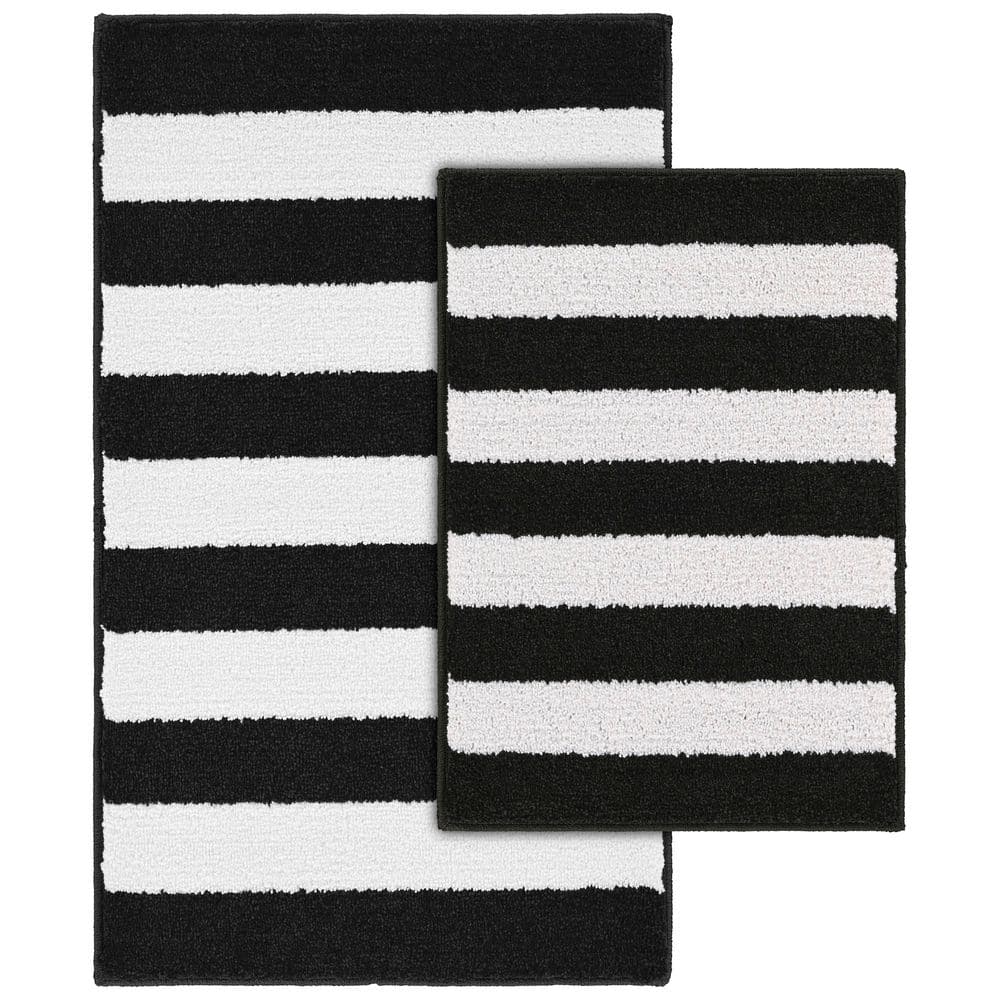 Beach Stripe Black/White Striped Polypropylene Washable Rectangle 2 Piece Bath Rug Set price history on PriceWatchPro