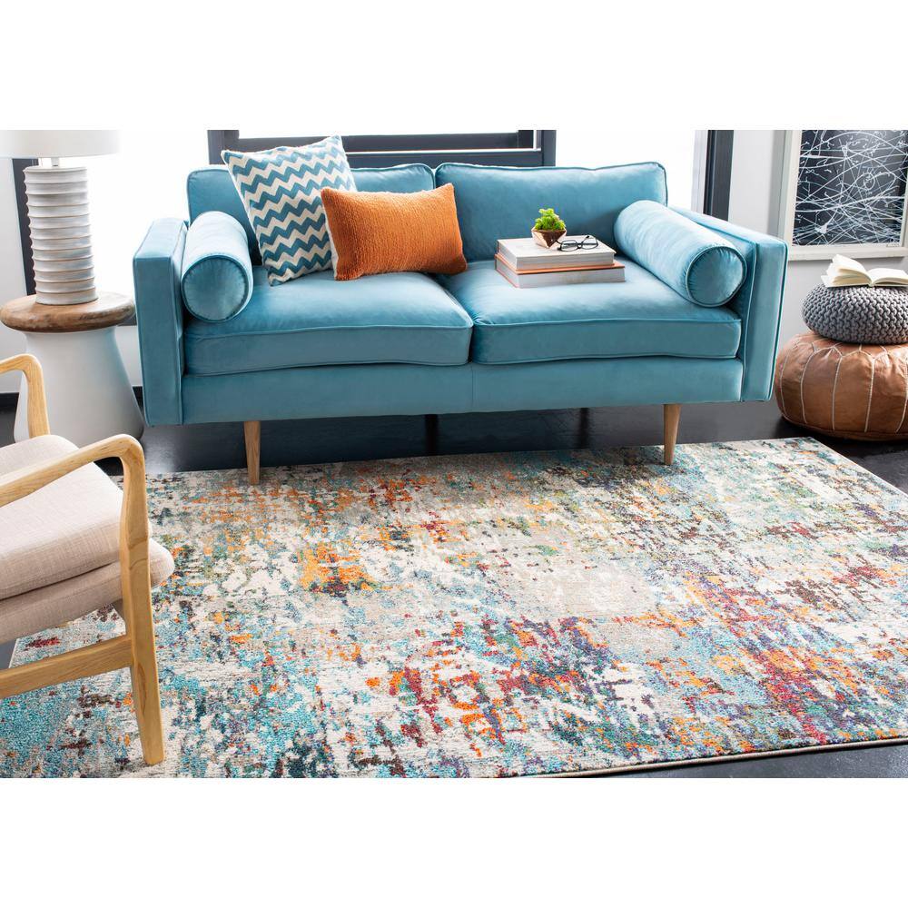 Grey/Blue Synthetic 3' Square Hand-Knotted Easy Care Rug