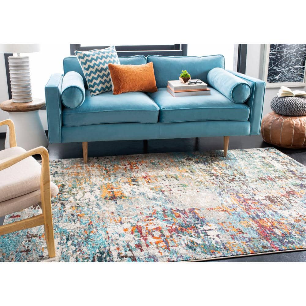 Elysian Gray & Blue Abstract 6' x 9' Synthetic Area Rug