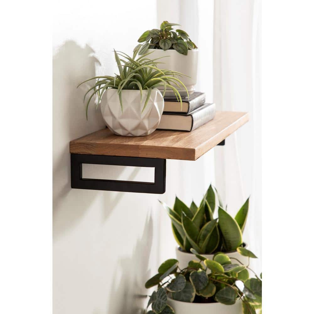 Lankford 24" Natural Wood and Black Modern Floating Wall Shelf