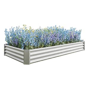 7.6 ft.L x 3.7 ft.W Metal Rectanglar Outdoor Raised Planter Box Garden Bed for Plants, Vegetables, and Flowers in Silver
