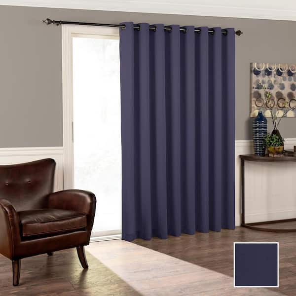 Eclipse Tricia Midnight Solid Polyester 100 in. W x 84 in. L Room Darkening Single Grommet Top French Door Panel