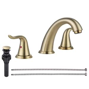 8 in. Widespread Bathroom Faucet with Pop Up Drain, 3 Hole Bathroom Sink Lavatory Faucet in Gold