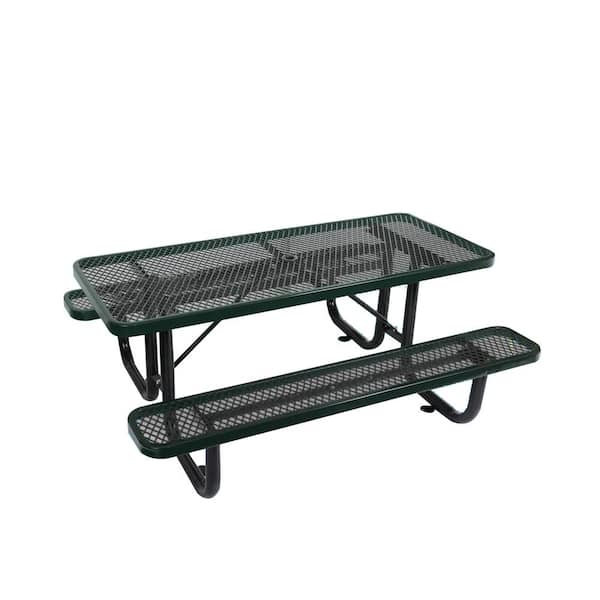Unbranded 72 in. Rectangular Outdoor Steel Picnic Table Seats 6 People with Umbrella Hole in Green