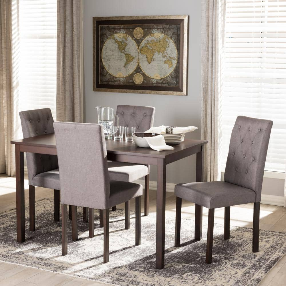 Baxton Studio Andrew 10 Buttons 5-Piece Gray Fabric Upholstered Dining Set