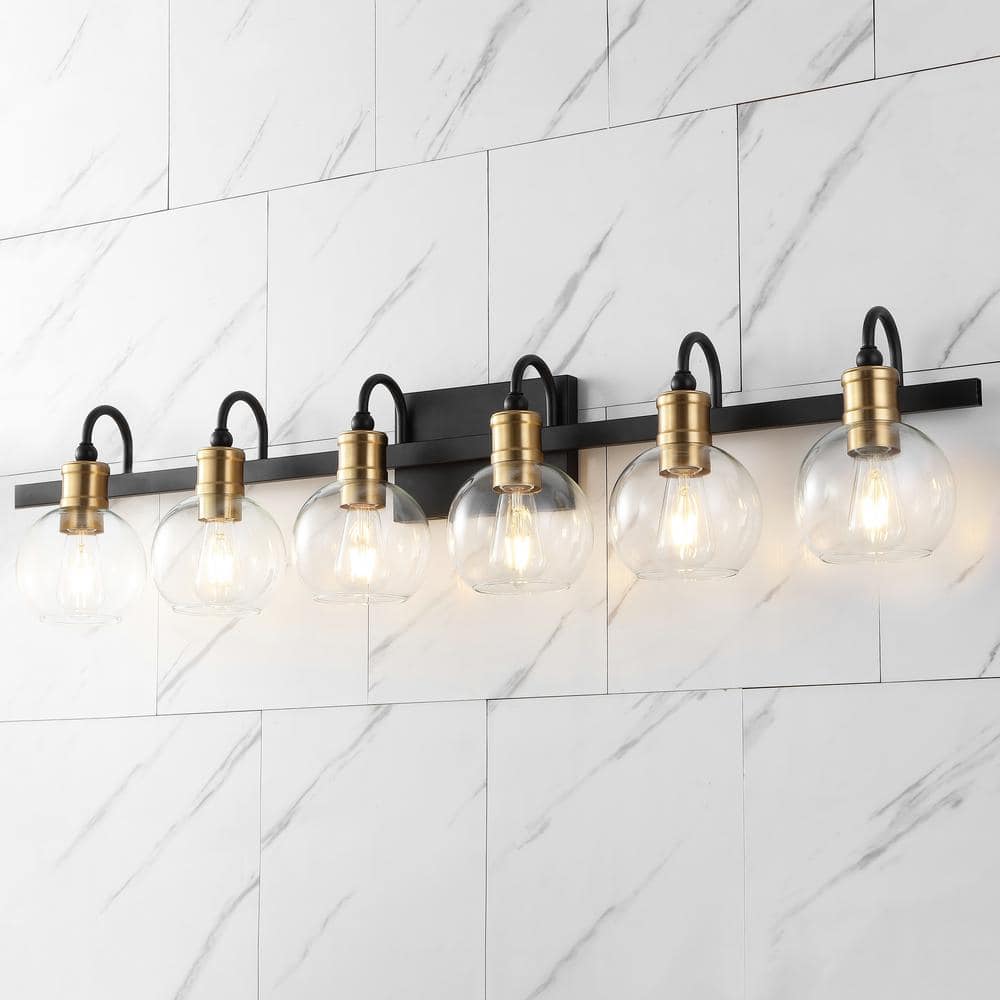 Marais 44.25 in. 6-Light Iron/Glass Rustic Vintage LED Vanity Light, Black/Brass Gold price history on PriceWatchPro