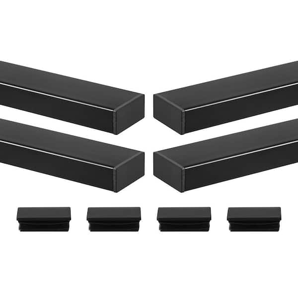 4-Pack 1 in. x 2 in. Matte Black Coating Stainless Steel Rectangular Handrail for Outdoor/Indoor Step, Stair Railing Kit