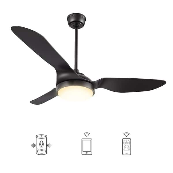 CARRO Falkirk 52 in. Integrated LED Indoor Black Smart Ceiling Fan with Light and Remote, Works with Alexa and Google Home
