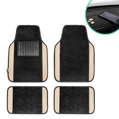 4-Piece Beige Universal Carpet Floor Mat Liners with Colored Trim - Full Set