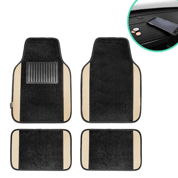 FH Group 4-Piece Beige Universal Carpet Floor Mat Liners with Colored Trim - Full Set
