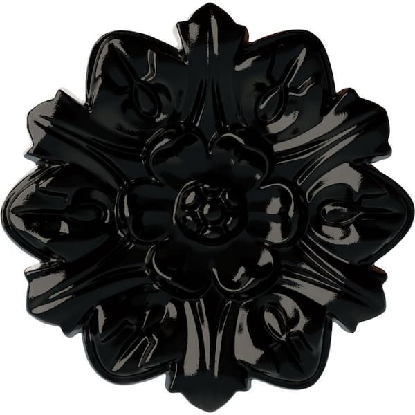Ekena Millwork 7-5/8 in. x 1 in. Emery Leaf Urethane Ceiling Medallion, Black Pearl