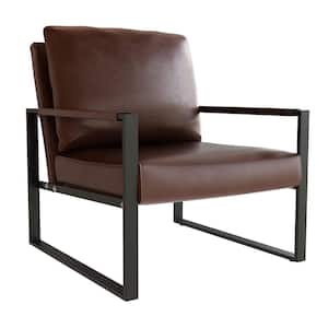 Brown Mid-Century Style Faux Leather Upholstered Accent Arm Chair