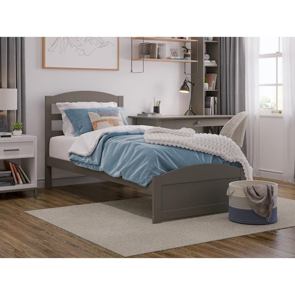 AFI Warren 38-1/4 in. W Grey Twin Solid Wood Frame with Footboard and Attachable USB Device Charger Platform Bed