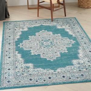 Passion Turquoise Grey 5 ft. x 7 ft. Abstract Transitional Area Rug